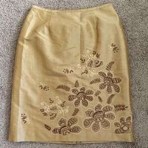 Ann Taylor Floral Embroidered Pencil Skirt - Gold and Brown